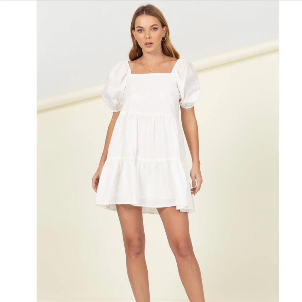 White puff sleeve Babydoll dress